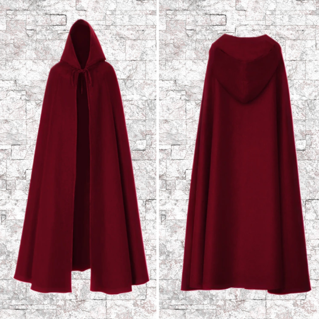 Burgundy Hooded Cloaks with Pockets