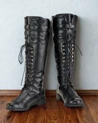 Black Knee High Lace-Up Cosplay Boots