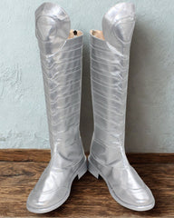 Silver Knee High Tall Boots