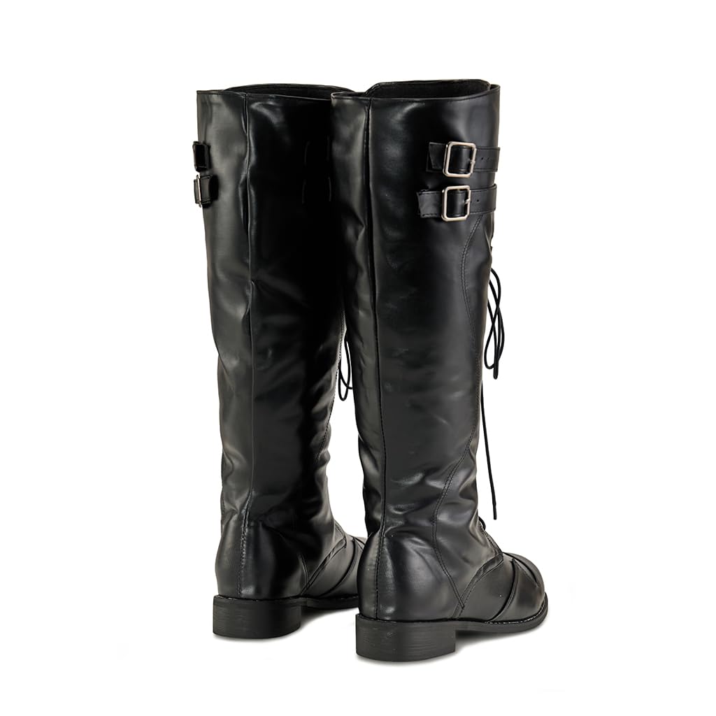 Black Knee High Lace-Up Cosplay Boots