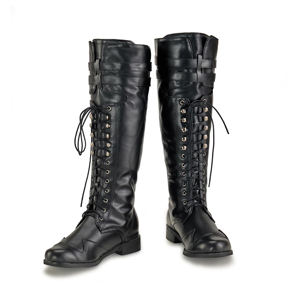 Black Knee High Lace-Up Cosplay Boots