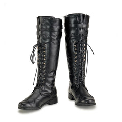 Black Knee High Lace-Up Cosplay Boots