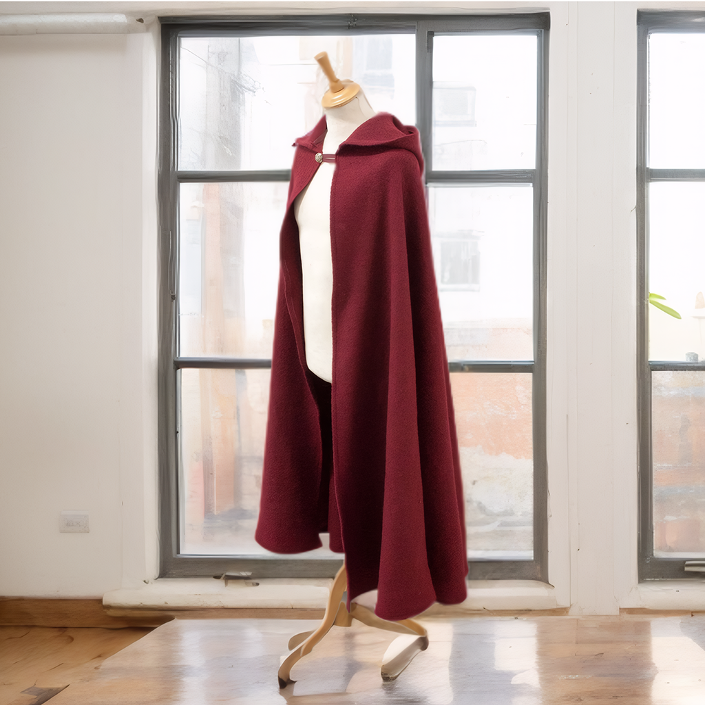 Red Wool Hooded Cloak