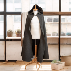 Grey Wool Hooded Cloak