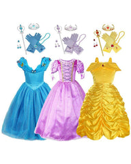 Kids Princess Dress Up Cosplay Costume For Girls (Belle/Rapunzel/Cinderella)