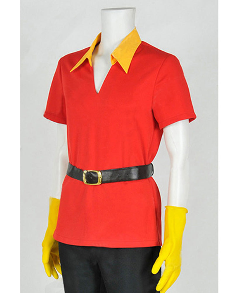Adult Gaston Costume Red T-Shirt and Black Pants