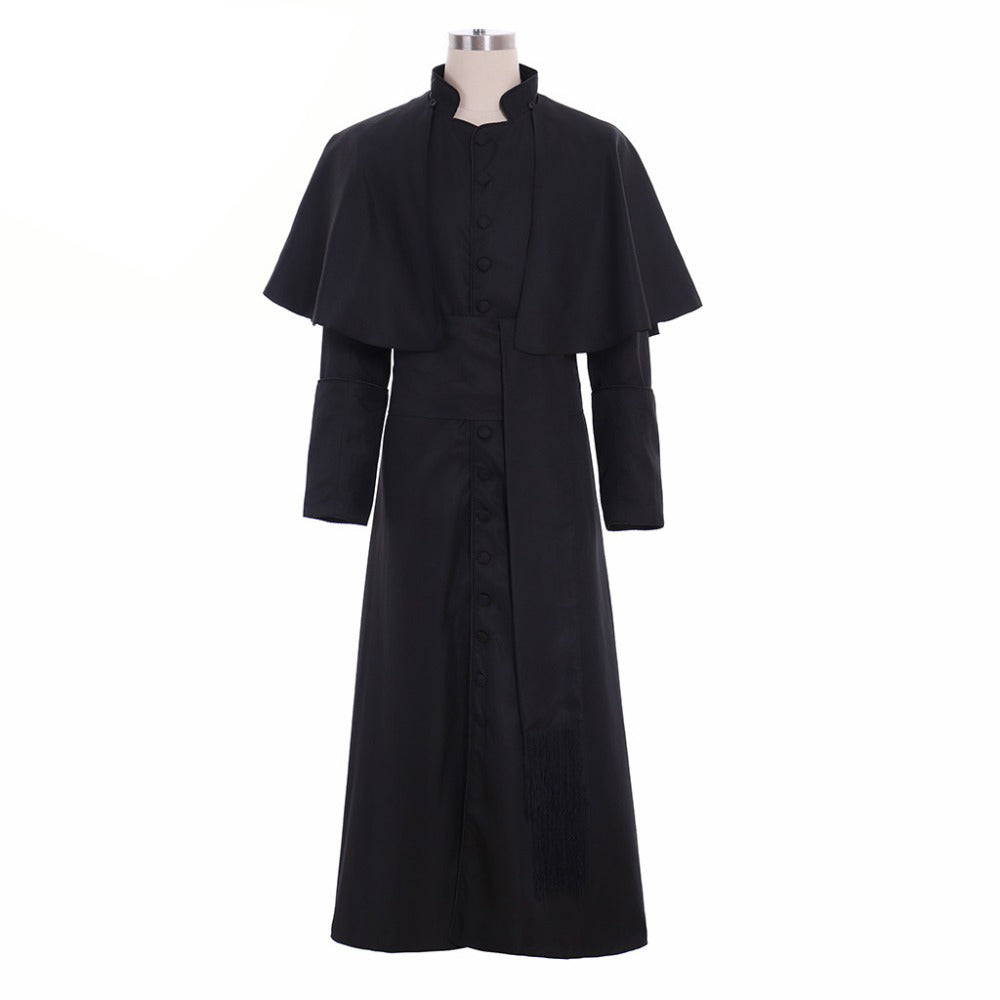 Roman Black Priest Cassock/Clergyman Vestments Medieval Wizard Costume