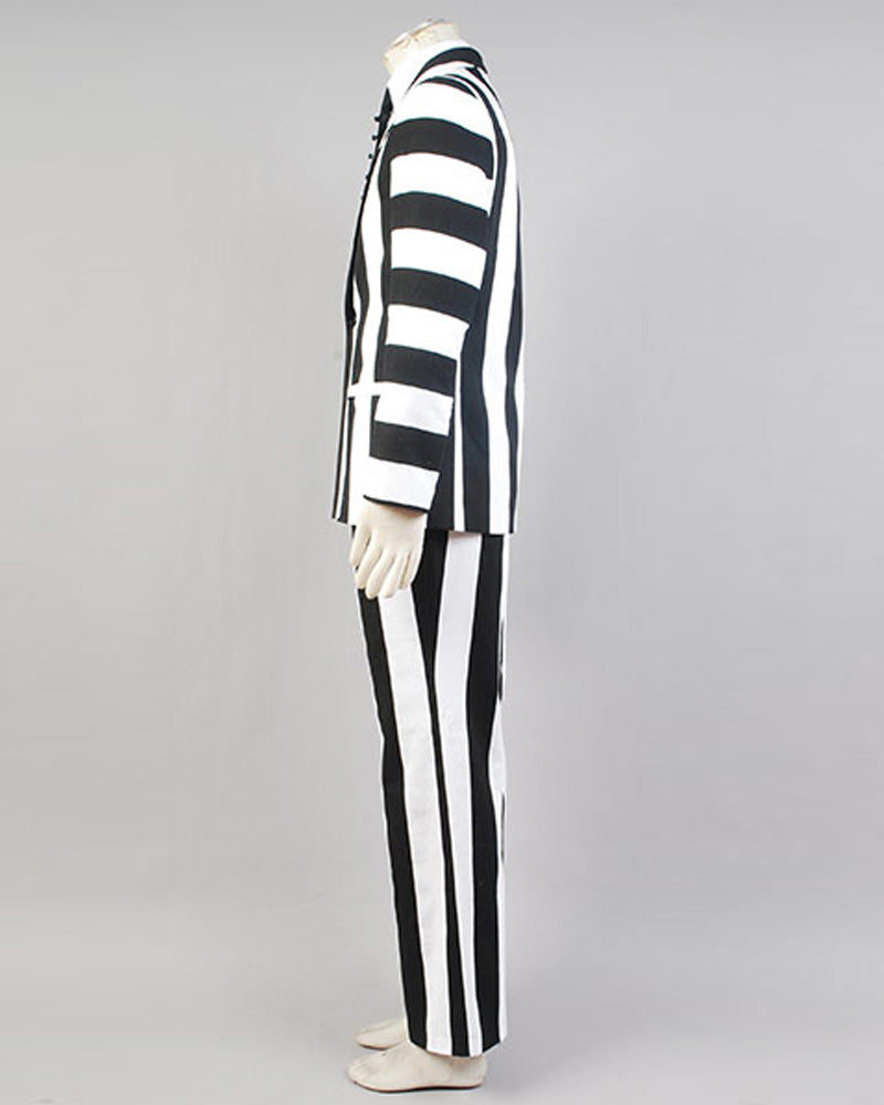 Beetlejuice Fancy Suit Costume White Black Full Set Uniform