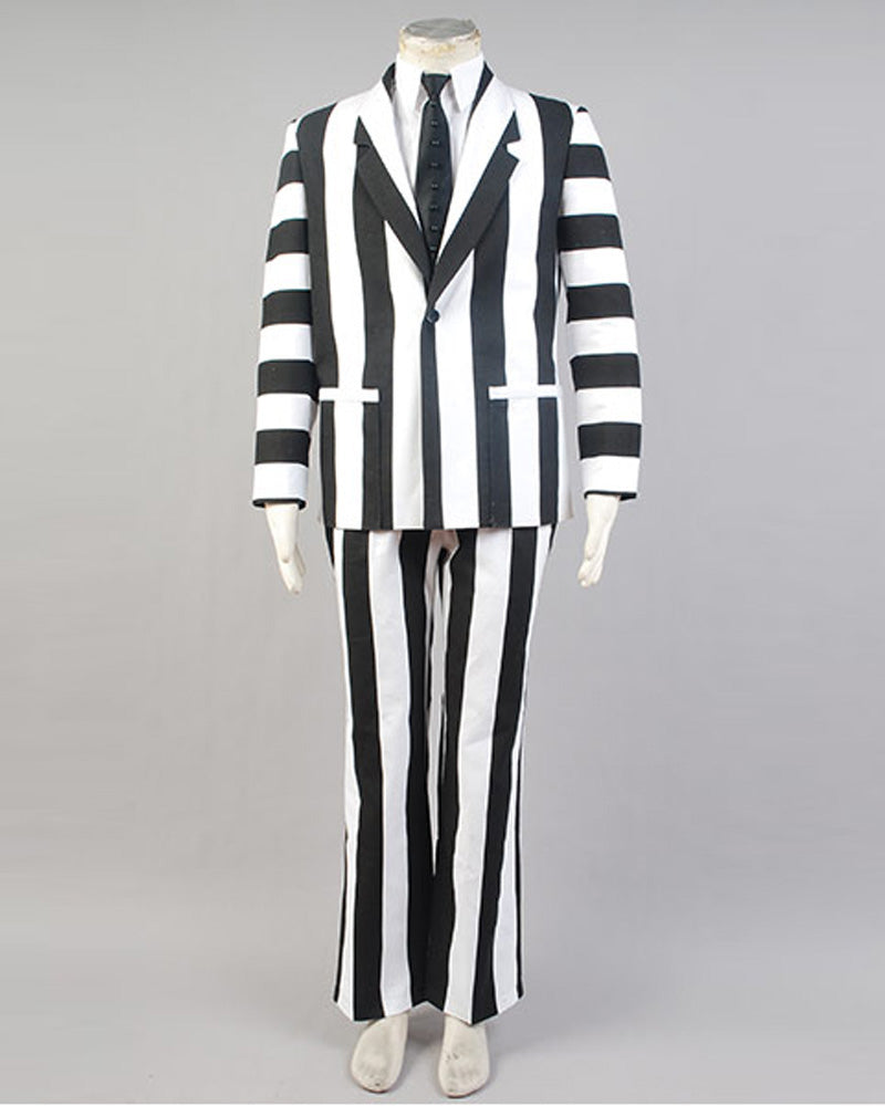 Beetlejuice Fancy Suit Costume White Black Full Set Uniform