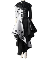 Cruella De Vil Cosplay Costume Black White Dress